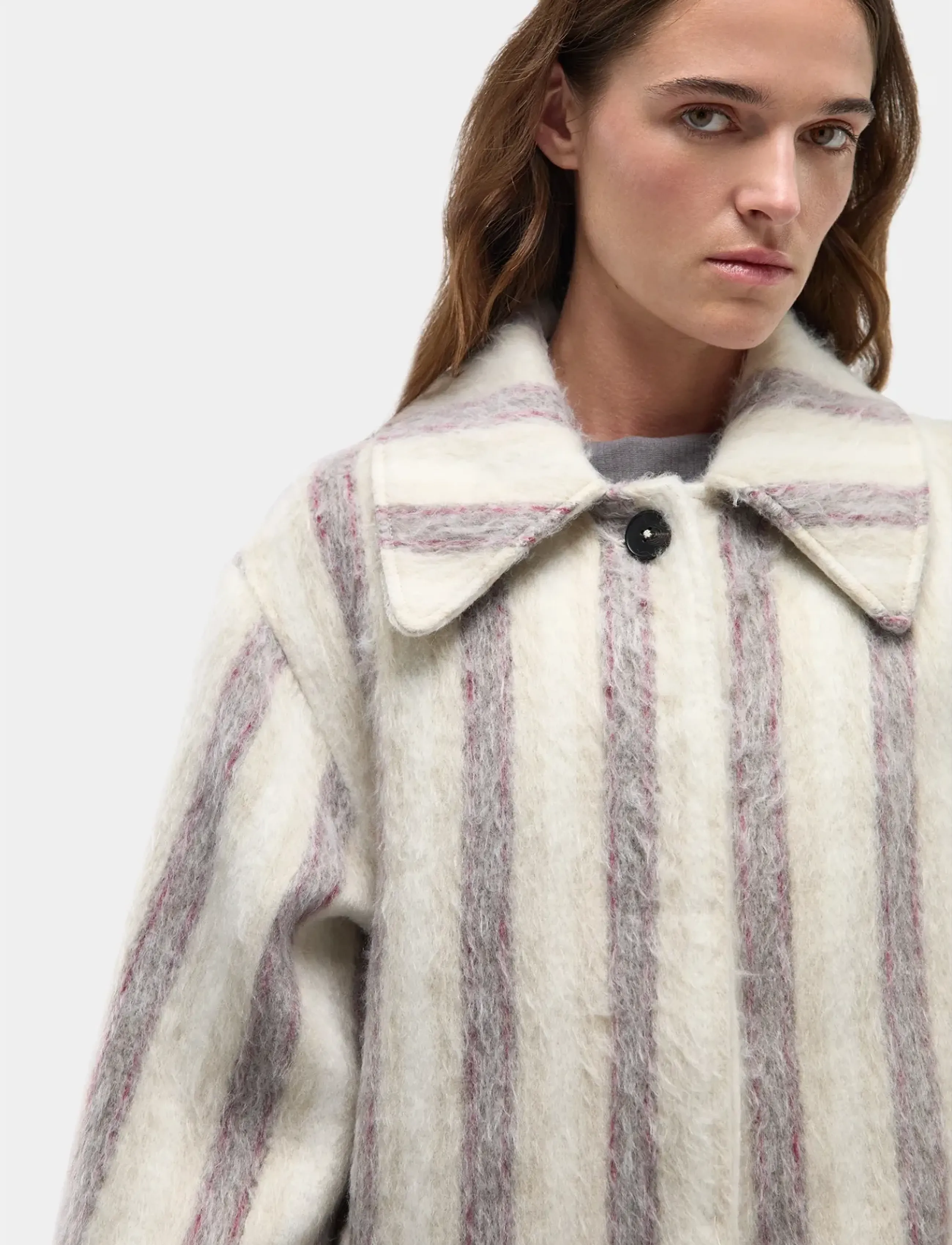 Portobello Ecru Striped Long Coat 5