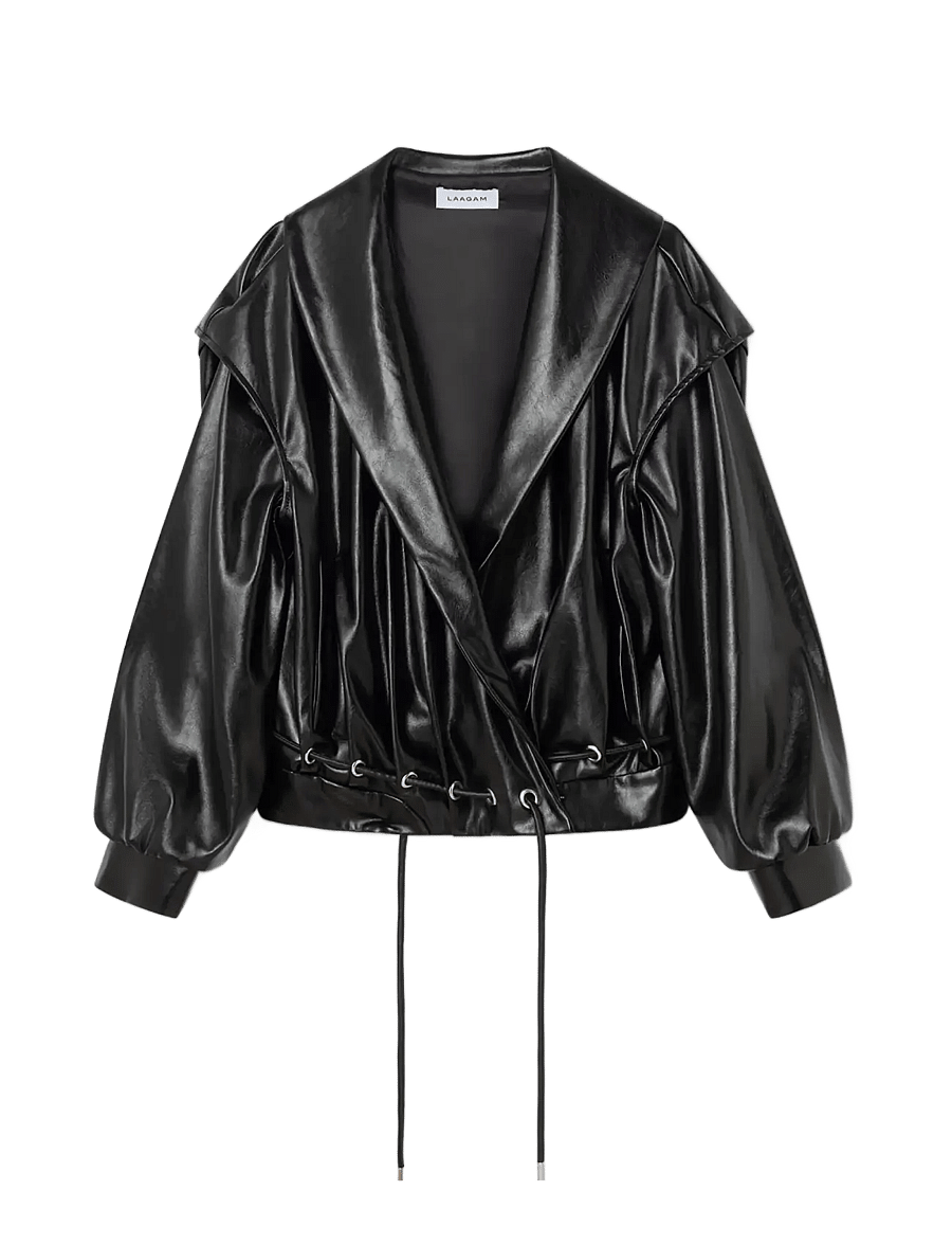 Laagam - TYRA REAL LEATHER BLACK BOMBER JACKET - black - 0
