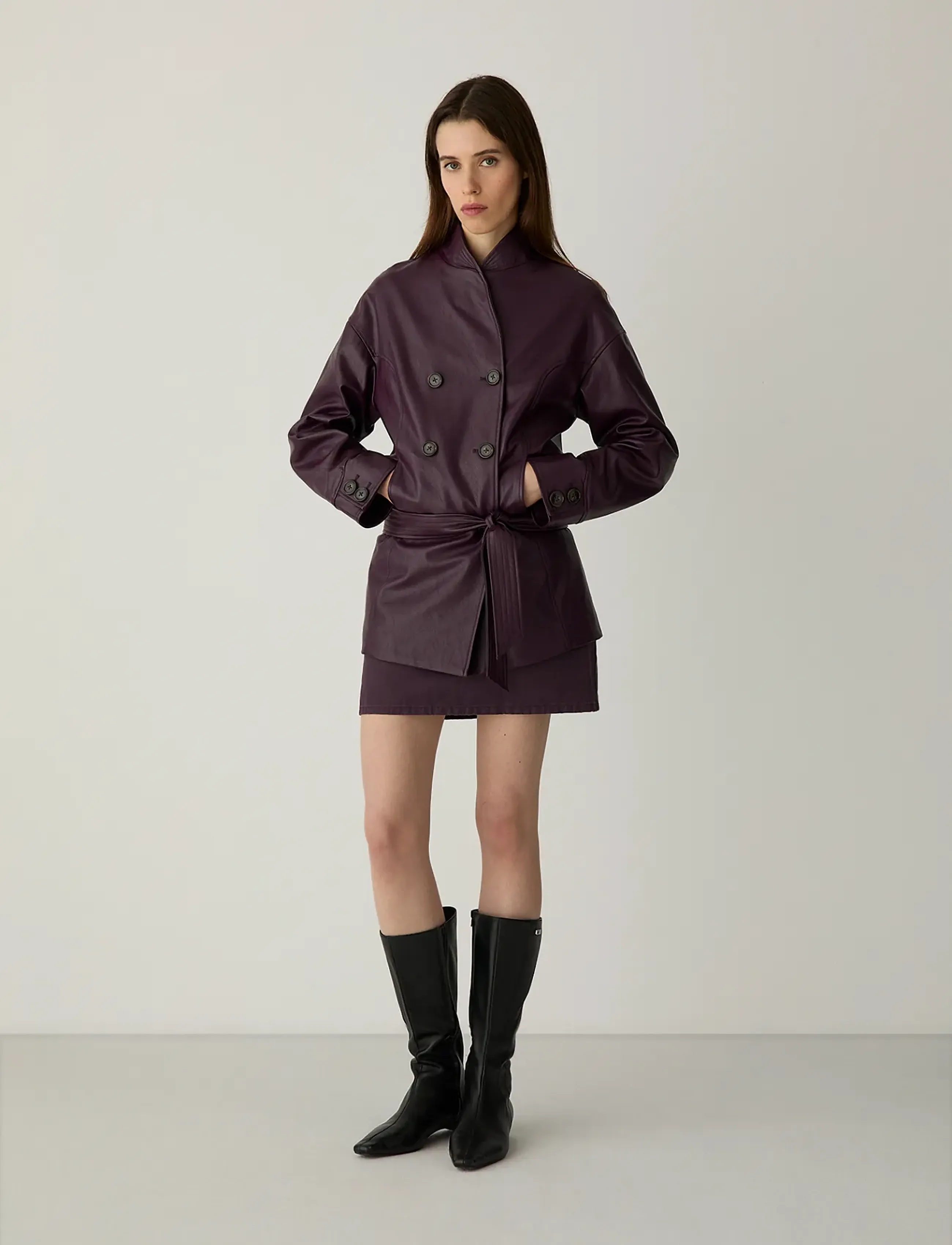 Laagam QUINN PLUM LONG JACKET - Læderjakker - PLUM / burgundy