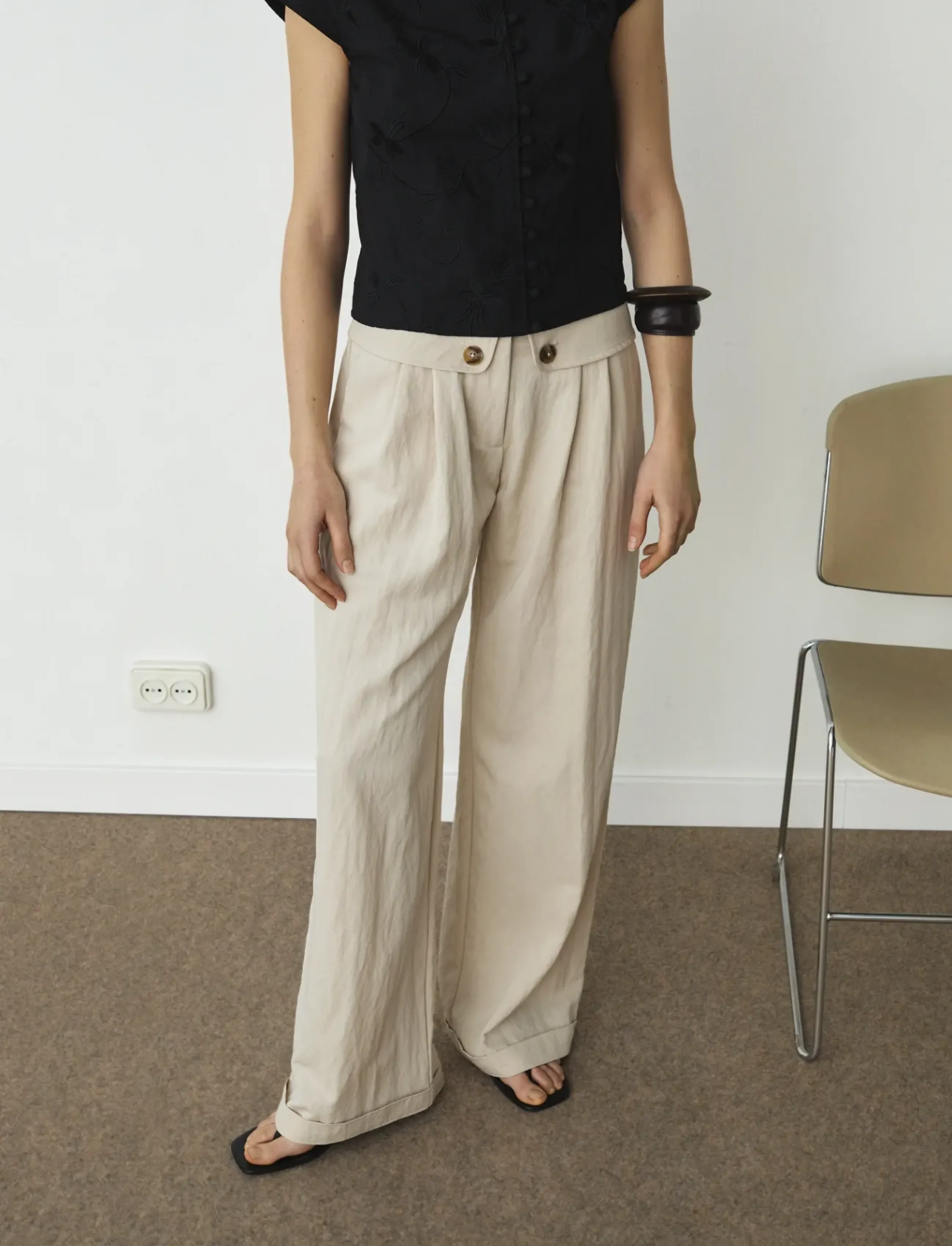 Laagam Leia Sand Flow Pants, XL, Beige, Bukser > Brede Ben, Dame