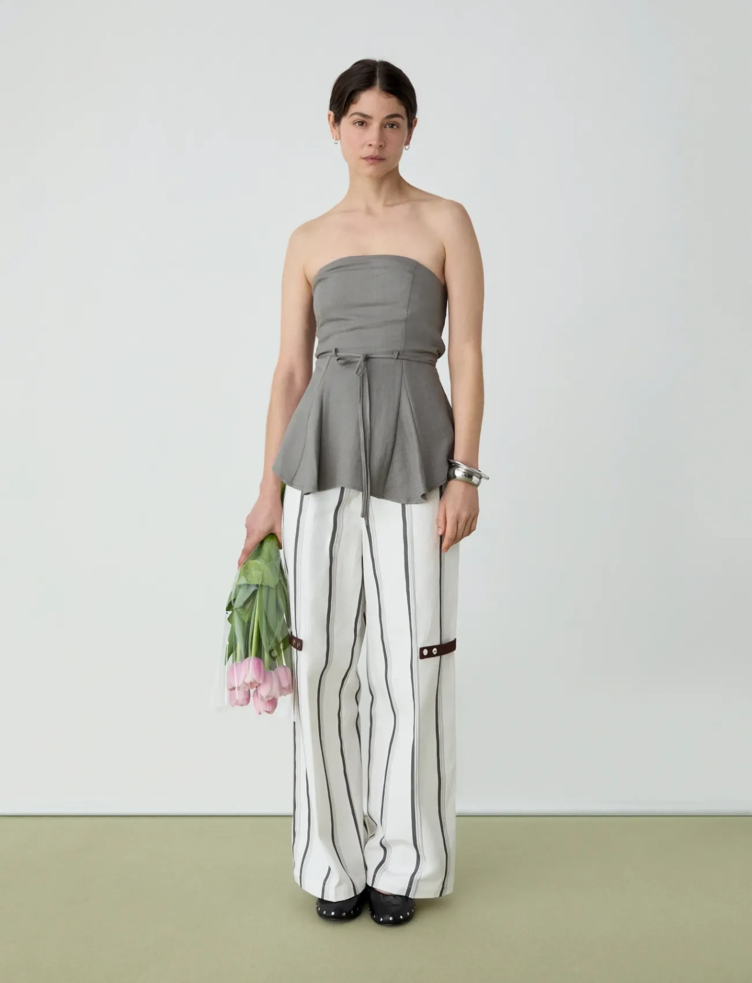 Laagam Velia White Striped Pants, L, White, Bukser > Brede Ben, Dame