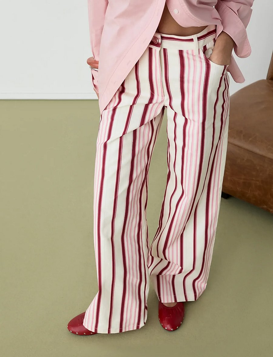 Laagam - LEROY PINK STRIPED TWILL PANTS - hosen mit weitem bein - pink - 0