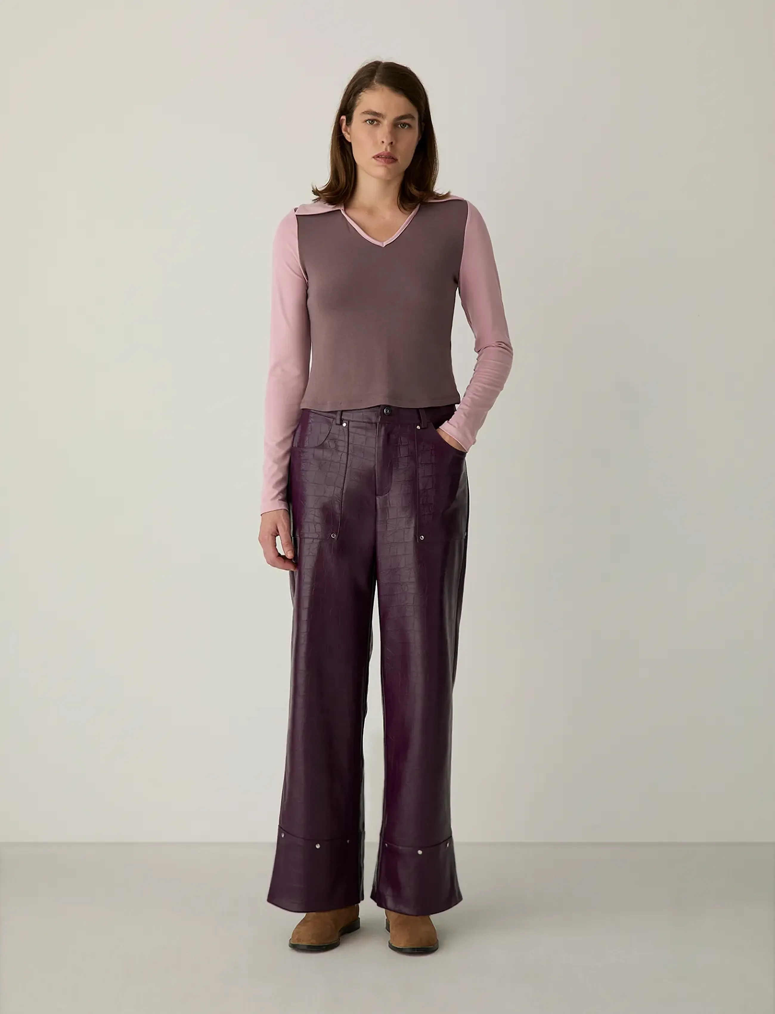 Laagam ELWYN BURGUNDY TEXTURED PANTS - Rõivad - BURGUNDY / burgundy