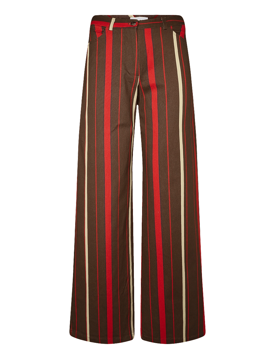 Laagam - LEROY BROWN STRIPED TWILL PANTS - straight leg trousers - brown - 0