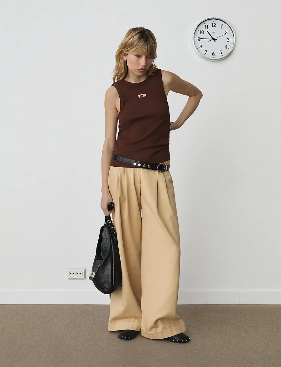 Laagam - SMITH BEIGE SERGE PANTS - hosen mit weitem bein - beige - 0