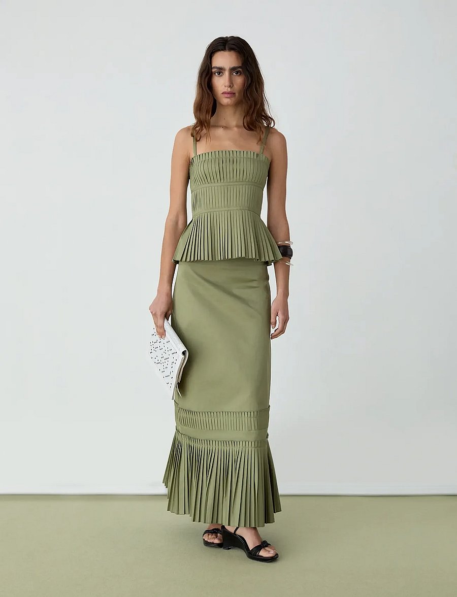 Laagam - LEAH KHAKI MIDI SKIRT - khaki - 0