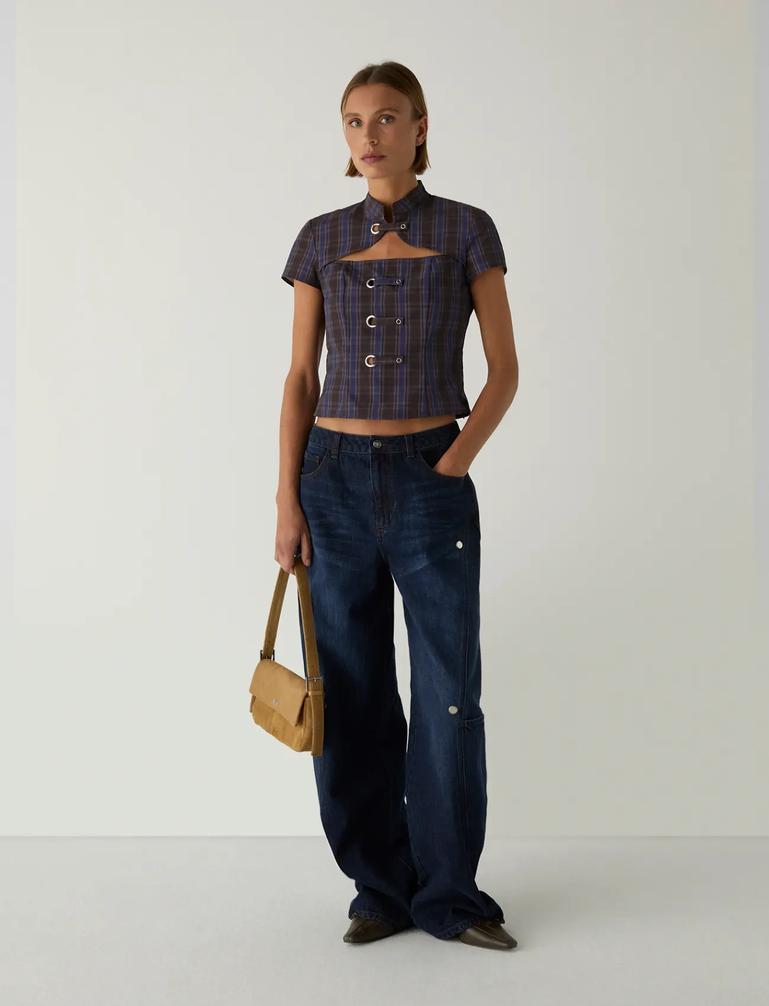 Laagam AZURA BROWN SQUARED TOP - Short-sleeved shirts - BROWN / brown