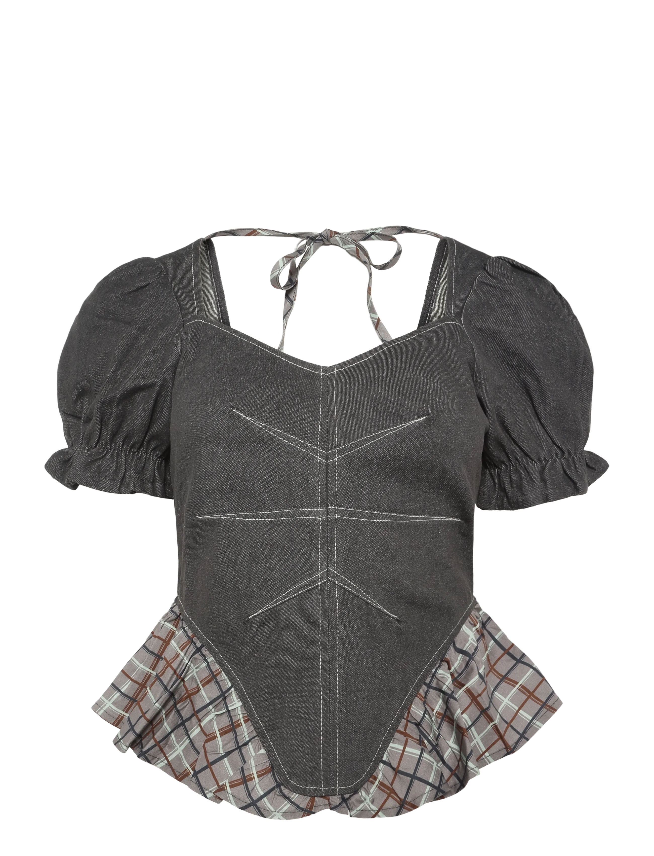 Laagam REGINA GREY PUFF SLEEVE BLOUSE - Kortærmede bluser - GREY / grey