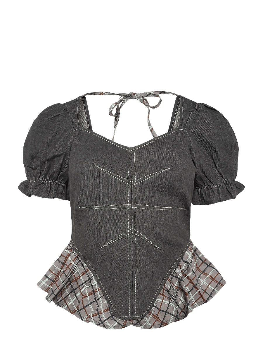 Laagam - REGINA GREY PUFF SLEEVE BLOUSE - kortärmade blusar - grey - 0