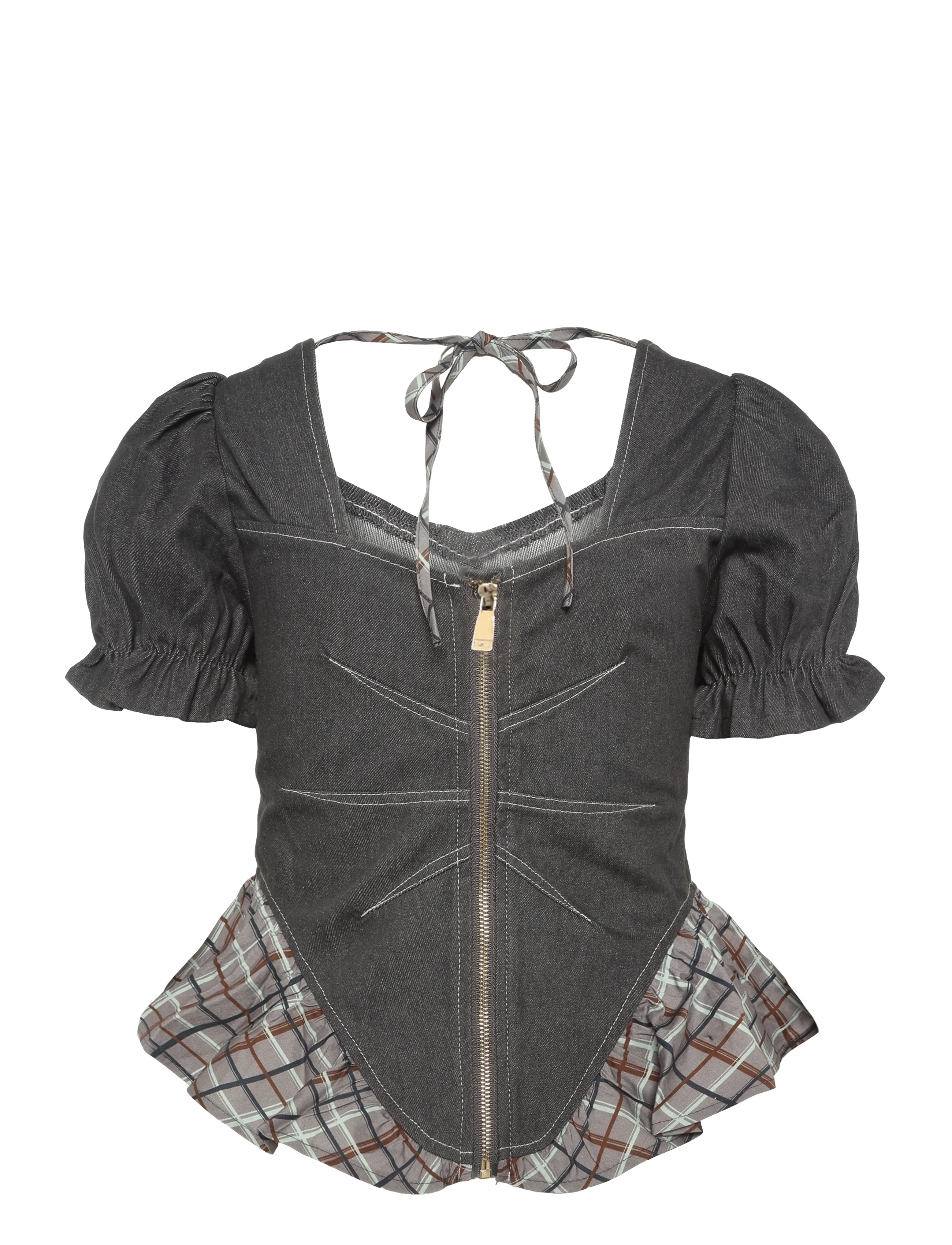 Laagam - REGINA GREY PUFF SLEEVE BLOUSE - grey - 1