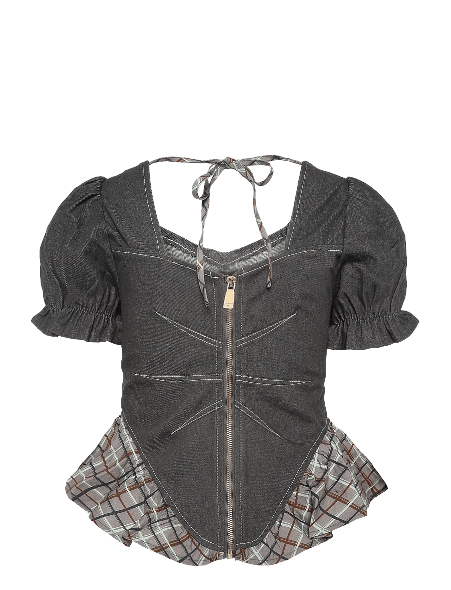 Laagam - REGINA GREY PUFF SLEEVE BLOUSE - kortärmade blusar - grey - 1