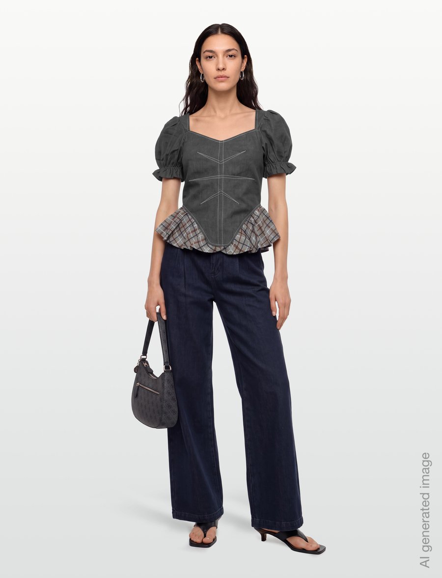 Laagam - REGINA GREY PUFF SLEEVE BLOUSE - kurzärmelige blusen - grey - 0