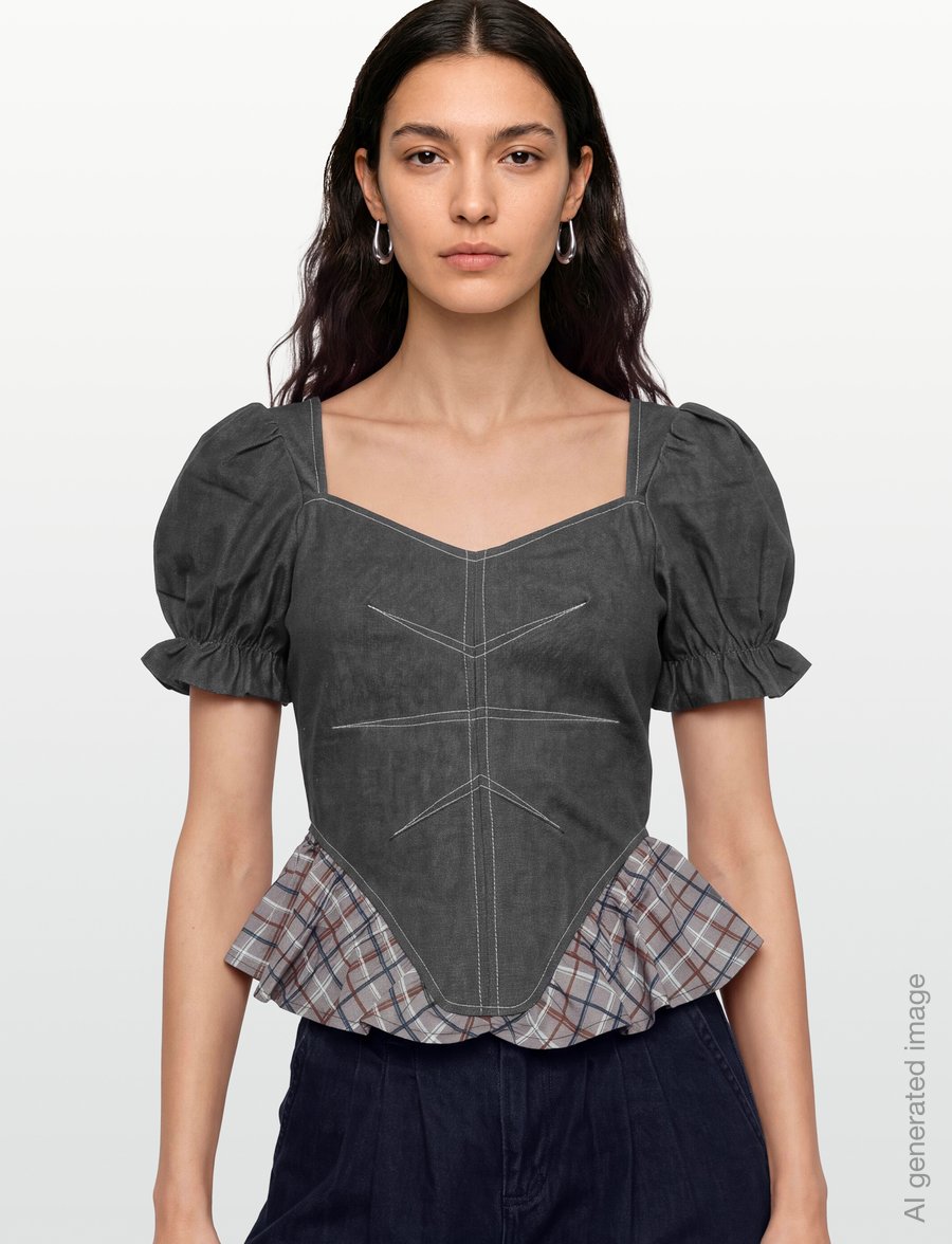 Laagam - REGINA GREY PUFF SLEEVE BLOUSE - kurzärmelige blusen - grey - 3