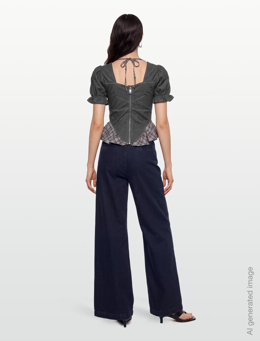 Laagam - REGINA GREY PUFF SLEEVE BLOUSE - kurzärmelige blusen - grey - 4