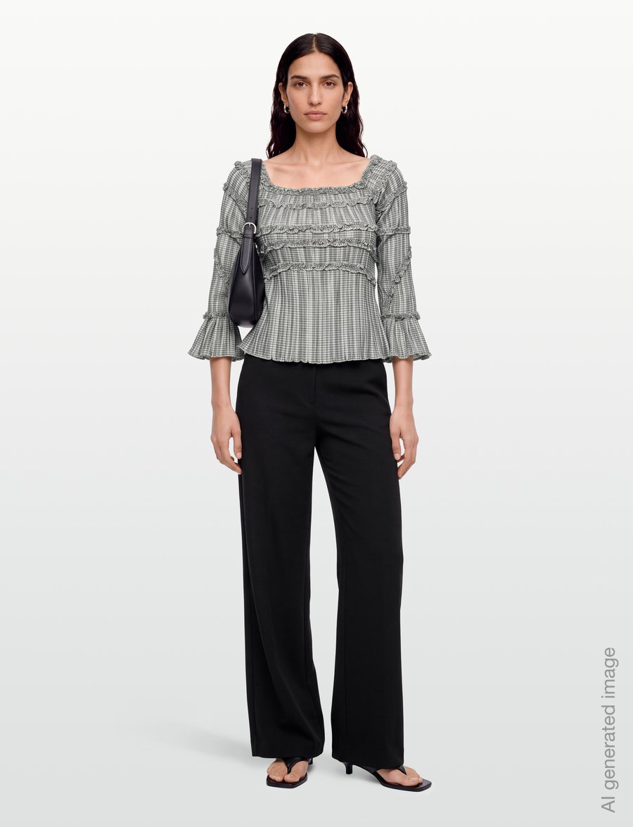 Laagam - PETRA SQUARED TEXTURED BLOUSE - langärmelige blusen - grey - 0