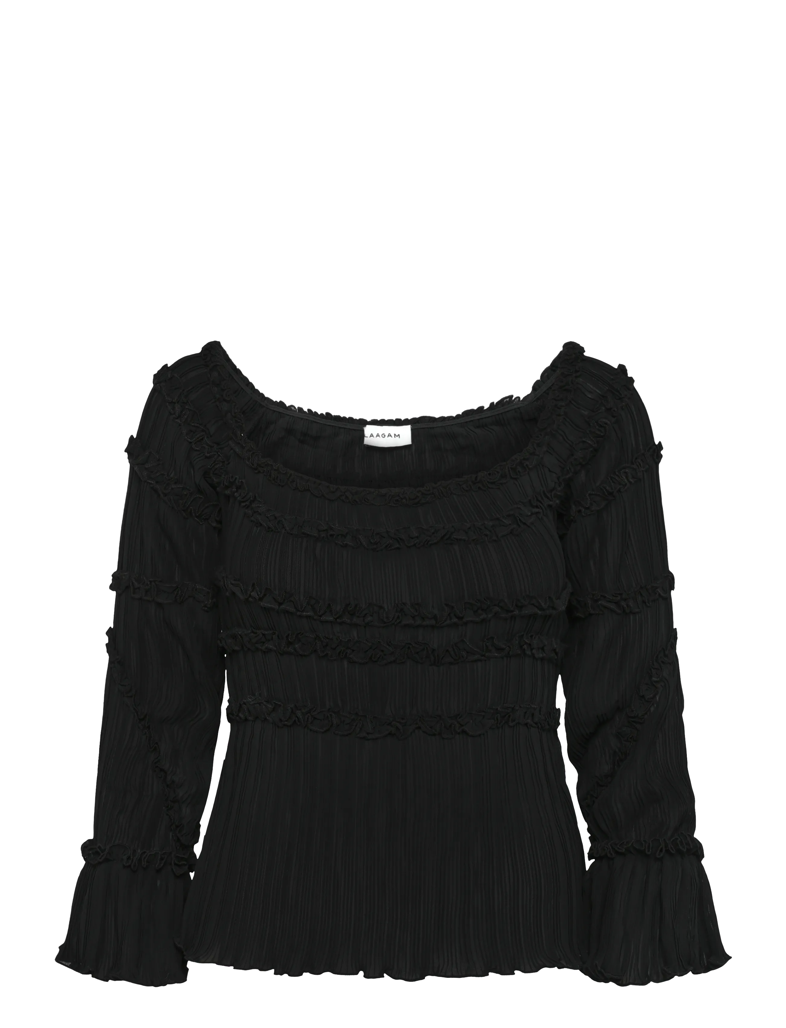 Laagam - PETRA BLACK TEXTURED BLOUSE - langærmede bluser - black - 1