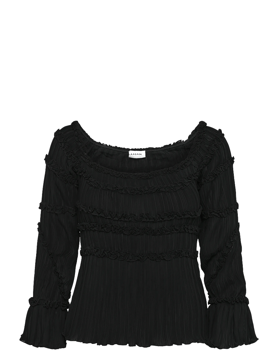 Laagam - PETRA BLACK TEXTURED BLOUSE - langærmede bluser - black - 1