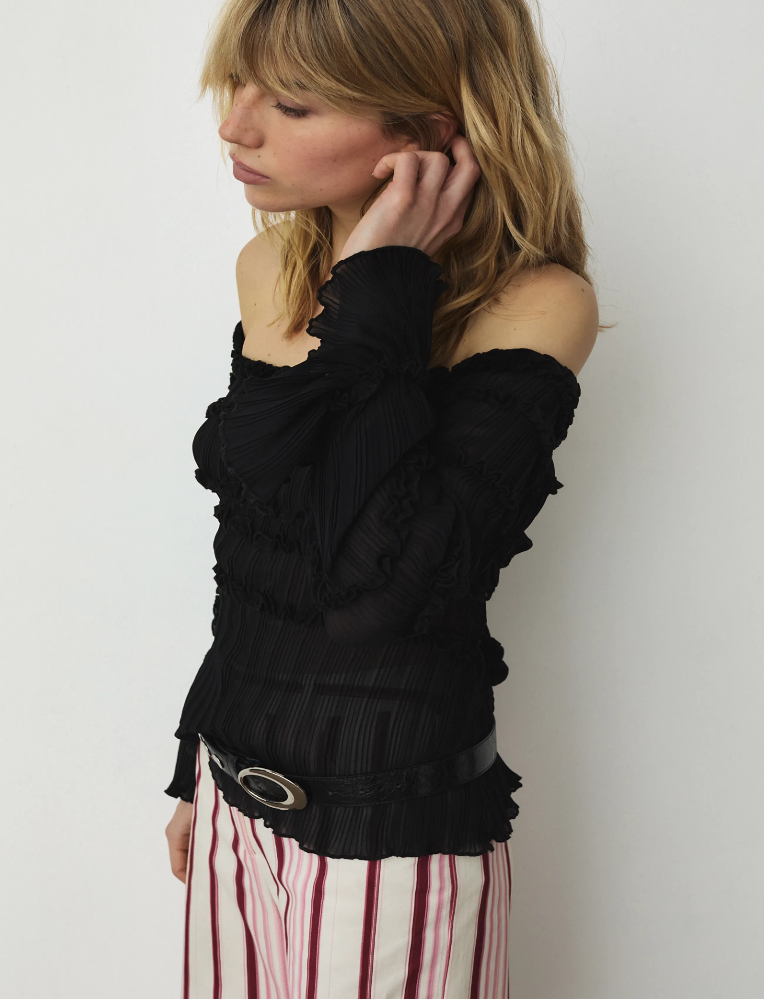 Laagam - PETRA BLACK TEXTURED BLOUSE - langærmede bluser - black - 3