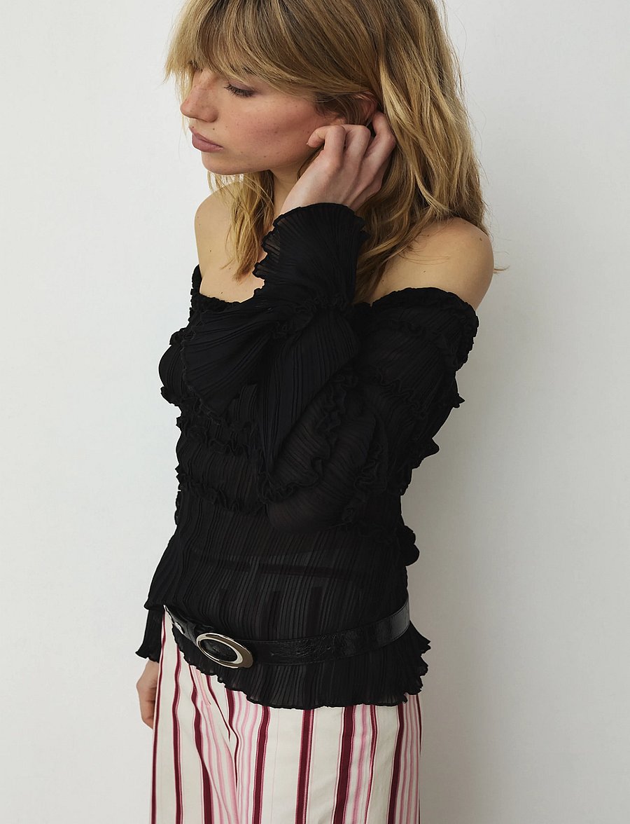 Laagam - PETRA BLACK TEXTURED BLOUSE - langærmede bluser - black - 3