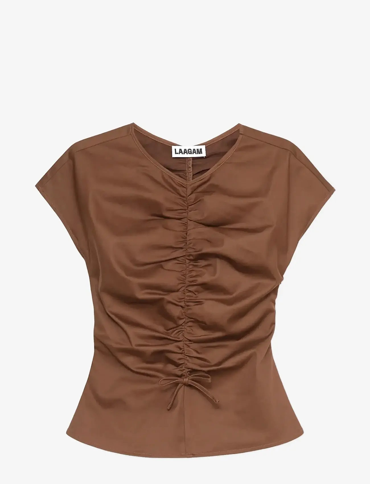 Laagam - SIMONE BROWN RUCHED BLOUSE - long sleeved blouses - brown - 1