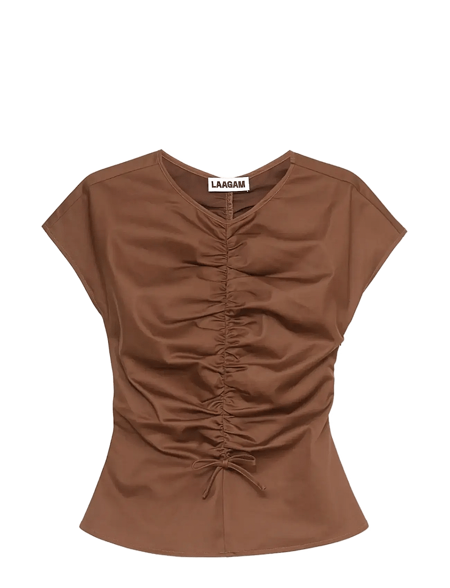 Laagam - SIMONE BROWN RUCHED BLOUSE - lühikeste varrukatega pluusid - brown - 1