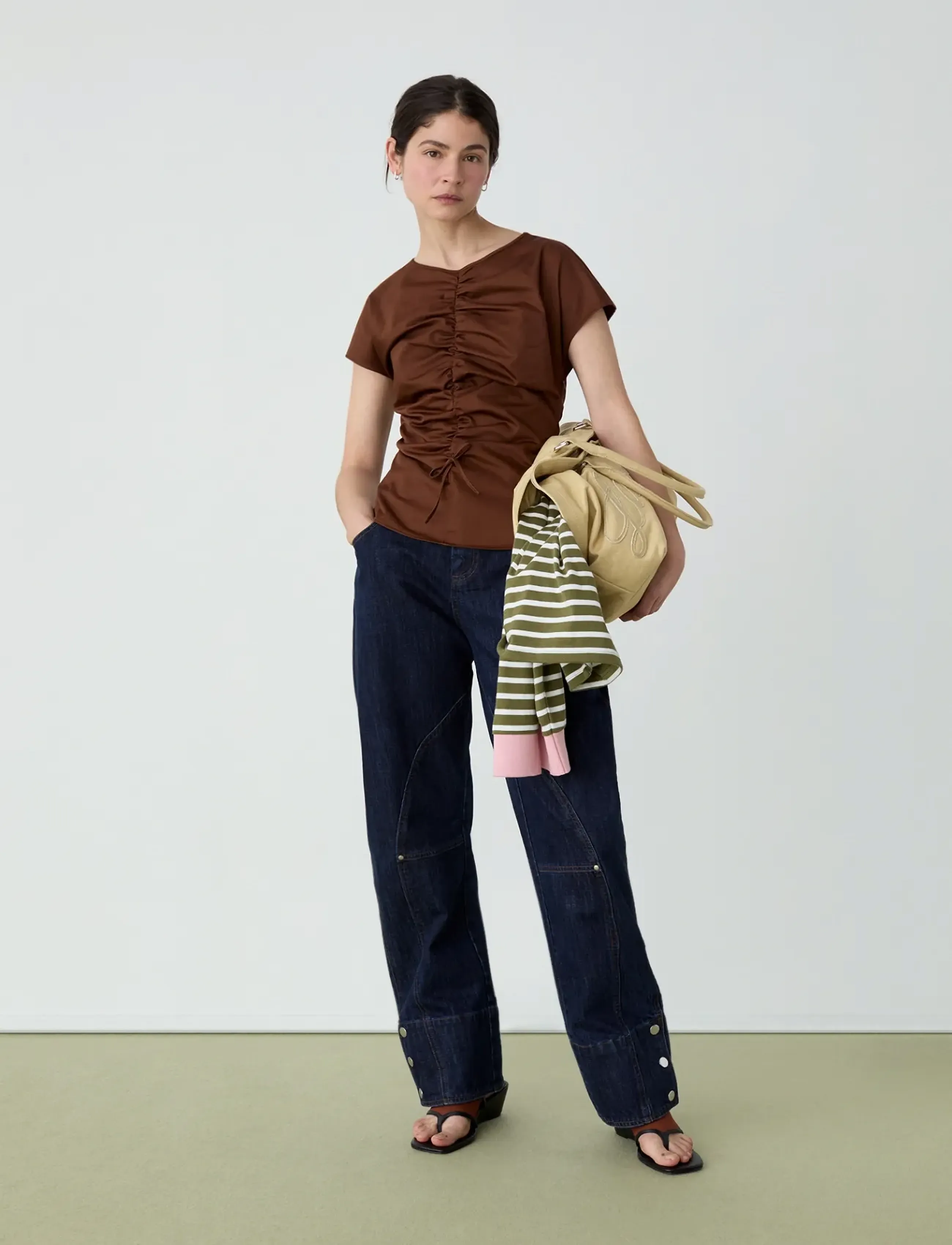 Laagam Simone Brown Ruched Blouse, S, Brown, Bluser > Langærmede, Dame