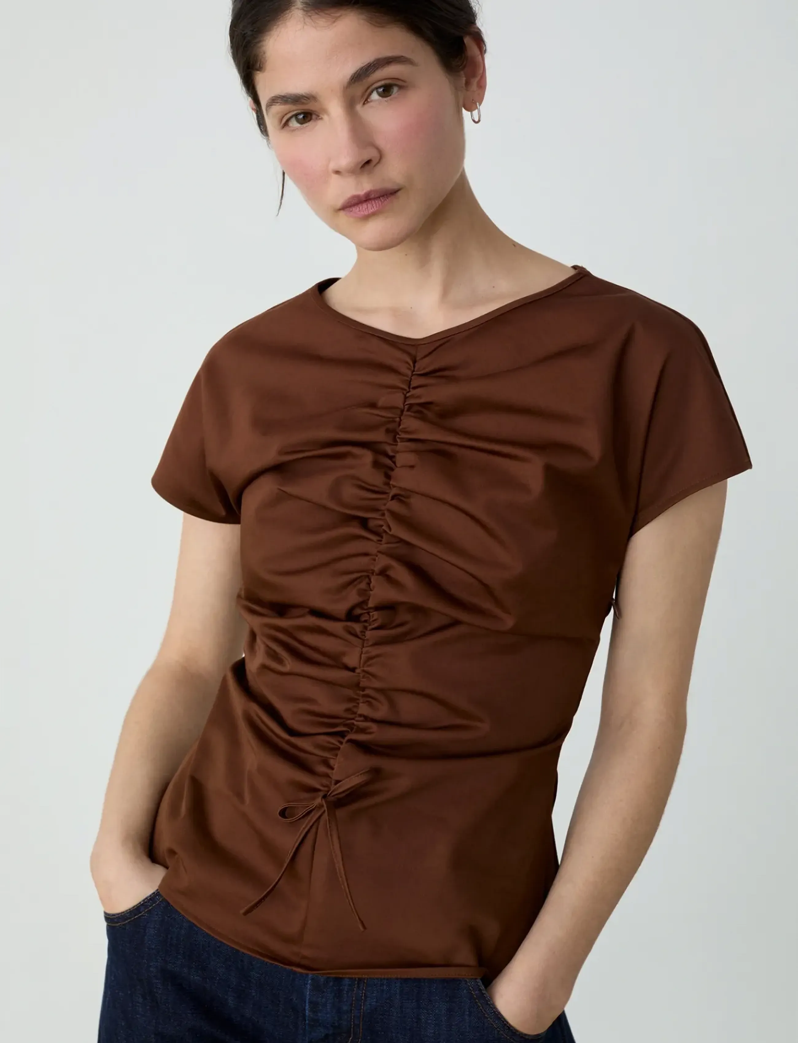 Laagam - SIMONE BROWN RUCHED BLOUSE - lühikeste varrukatega pluusid - brown - 2