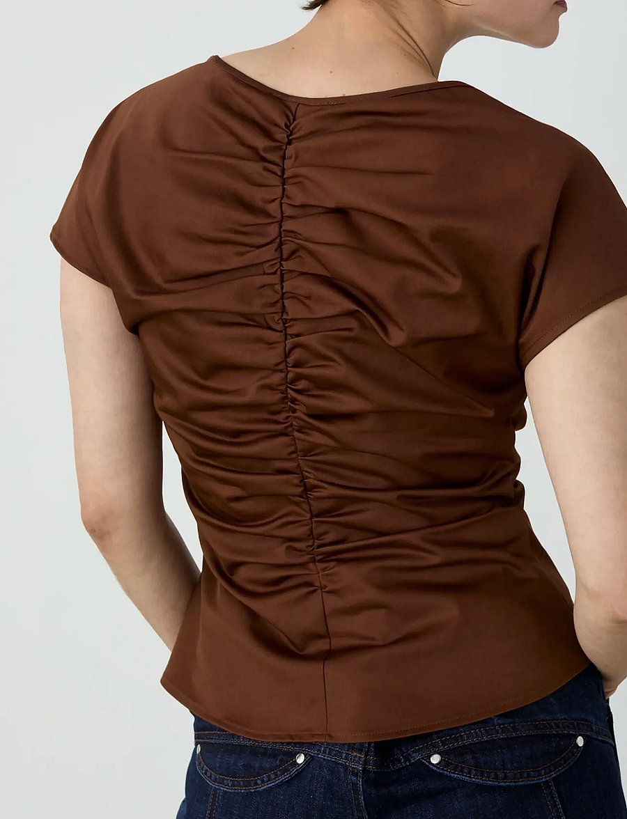 Laagam - SIMONE BROWN RUCHED BLOUSE - lühikeste varrukatega pluusid - brown - 3