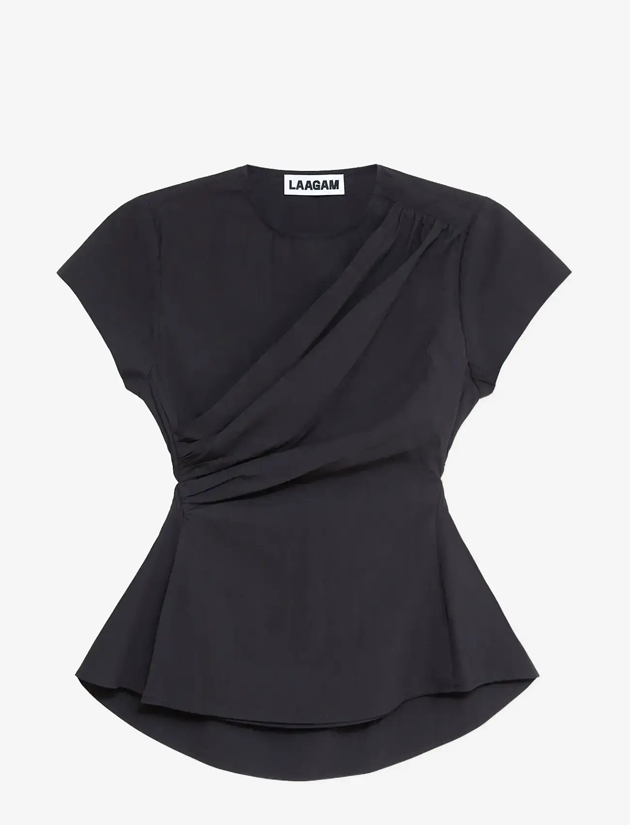 Laagam - RAVEN BLACK ASYMMETRIC BLOUSE - kortærmede bluser - black - 1