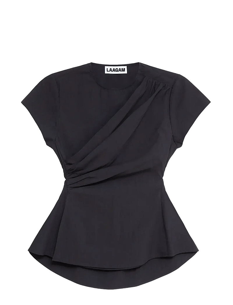Laagam - RAVEN BLACK ASYMMETRIC BLOUSE - kortærmede bluser - black - 1