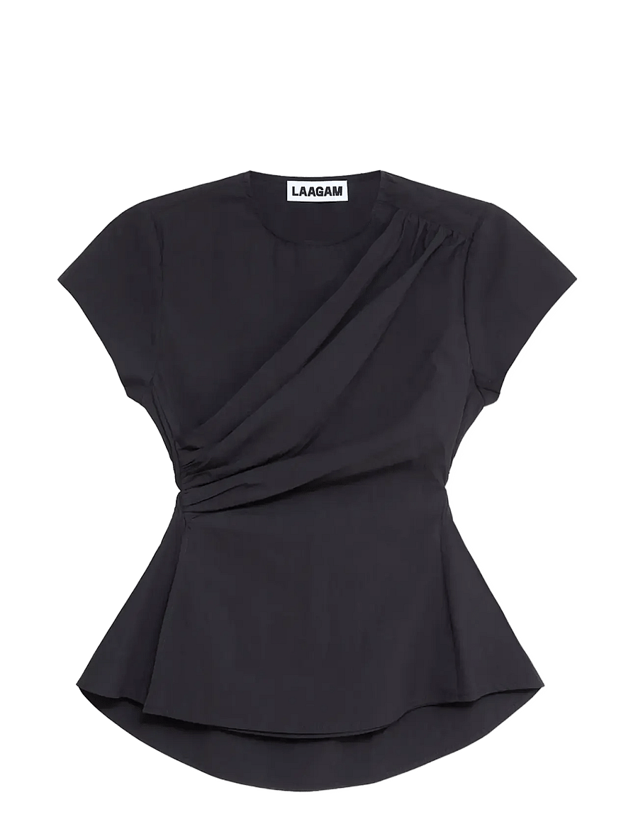 Laagam - RAVEN BLACK ASYMMETRIC BLOUSE - kortärmade blusar - black - 1