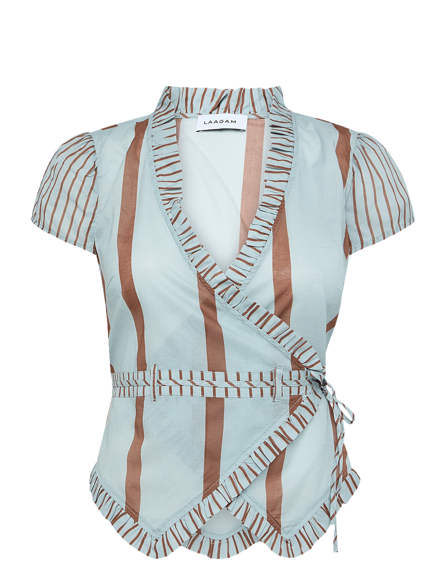 Laagam - ATENA TURQUOISE STRIPED WRAPBLOUSE - kurzärmelige blusen - turquoise - 1