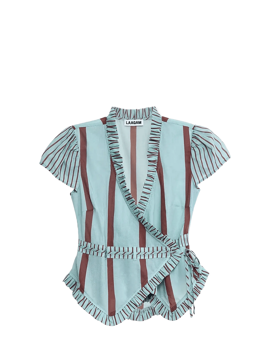 Laagam - ATENA TURQUOISE STRIPED WRAPBLOUSE - turquoise - 0