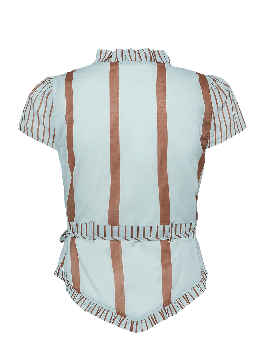 Laagam - ATENA TURQUOISE STRIPED WRAPBLOUSE - kurzärmelige blusen - turquoise - 2