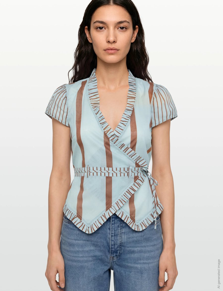 Laagam - ATENA TURQUOISE STRIPED WRAPBLOUSE - kortærmede bluser - turquoise - 2