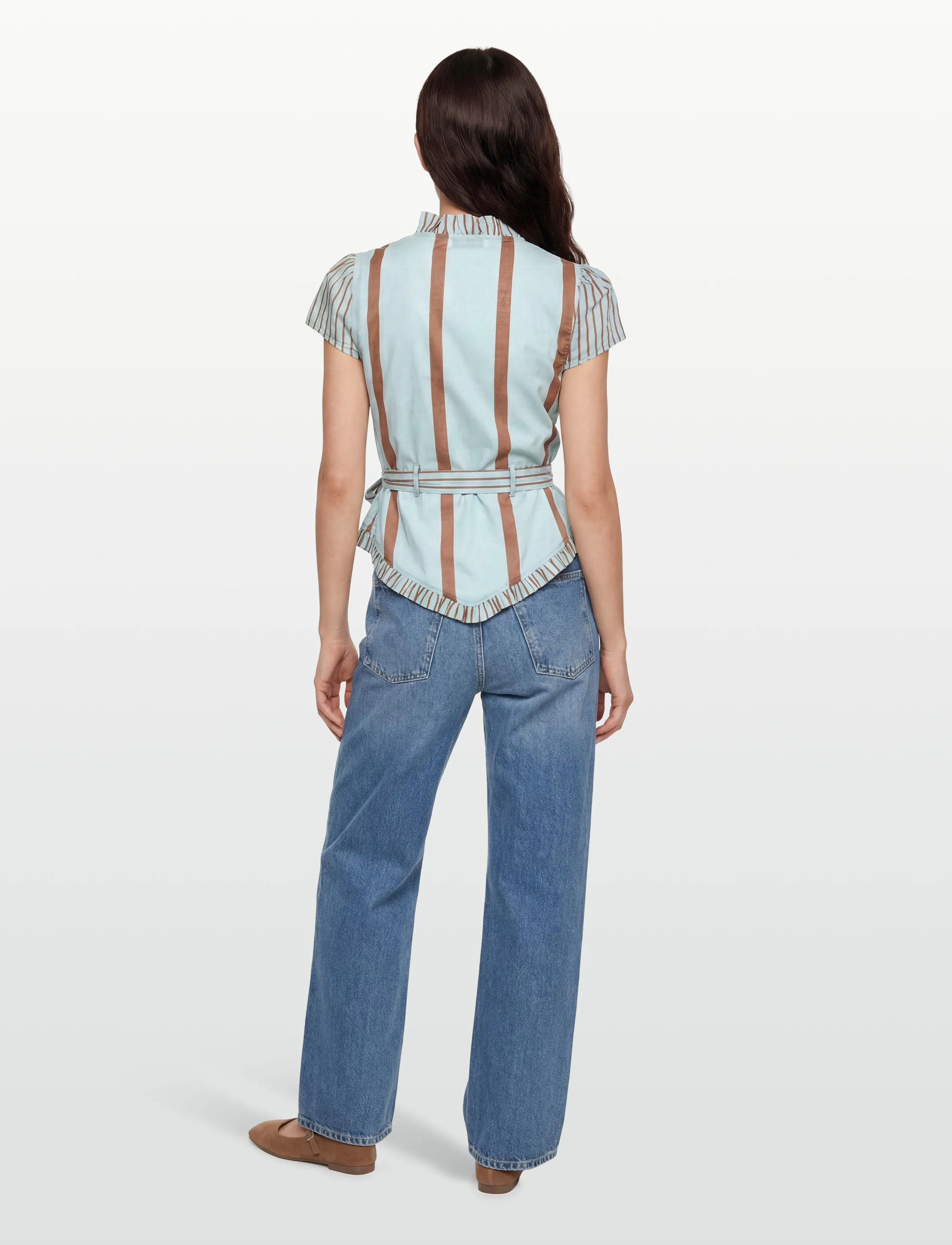 Laagam - ATENA TURQUOISE STRIPED WRAPBLOUSE - kortærmede bluser - turquoise - 3