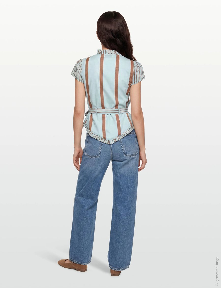 Laagam - ATENA TURQUOISE STRIPED WRAPBLOUSE - kortærmede bluser - turquoise - 3