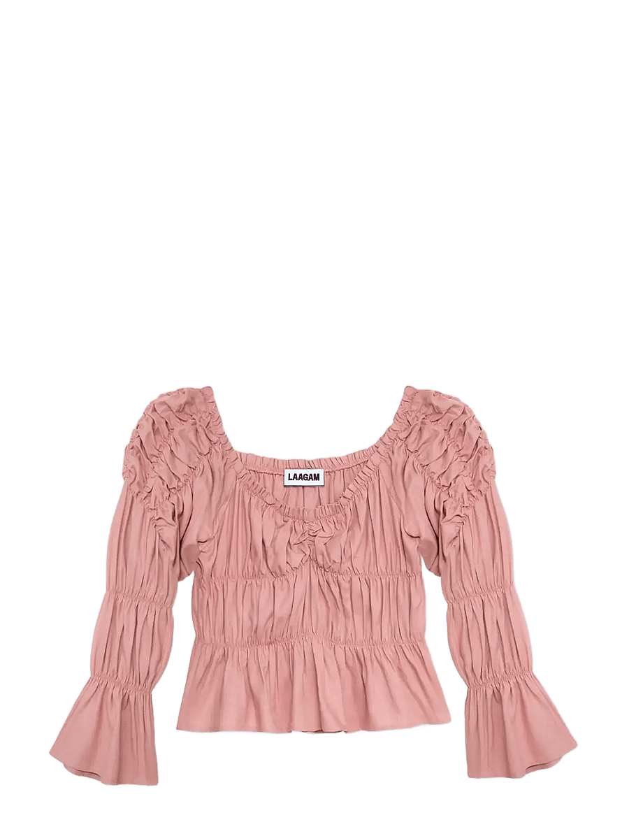 Laagam - SADIE PINK LINEN RUCHED BLOUSE - langärmelige blusen - pink - 1