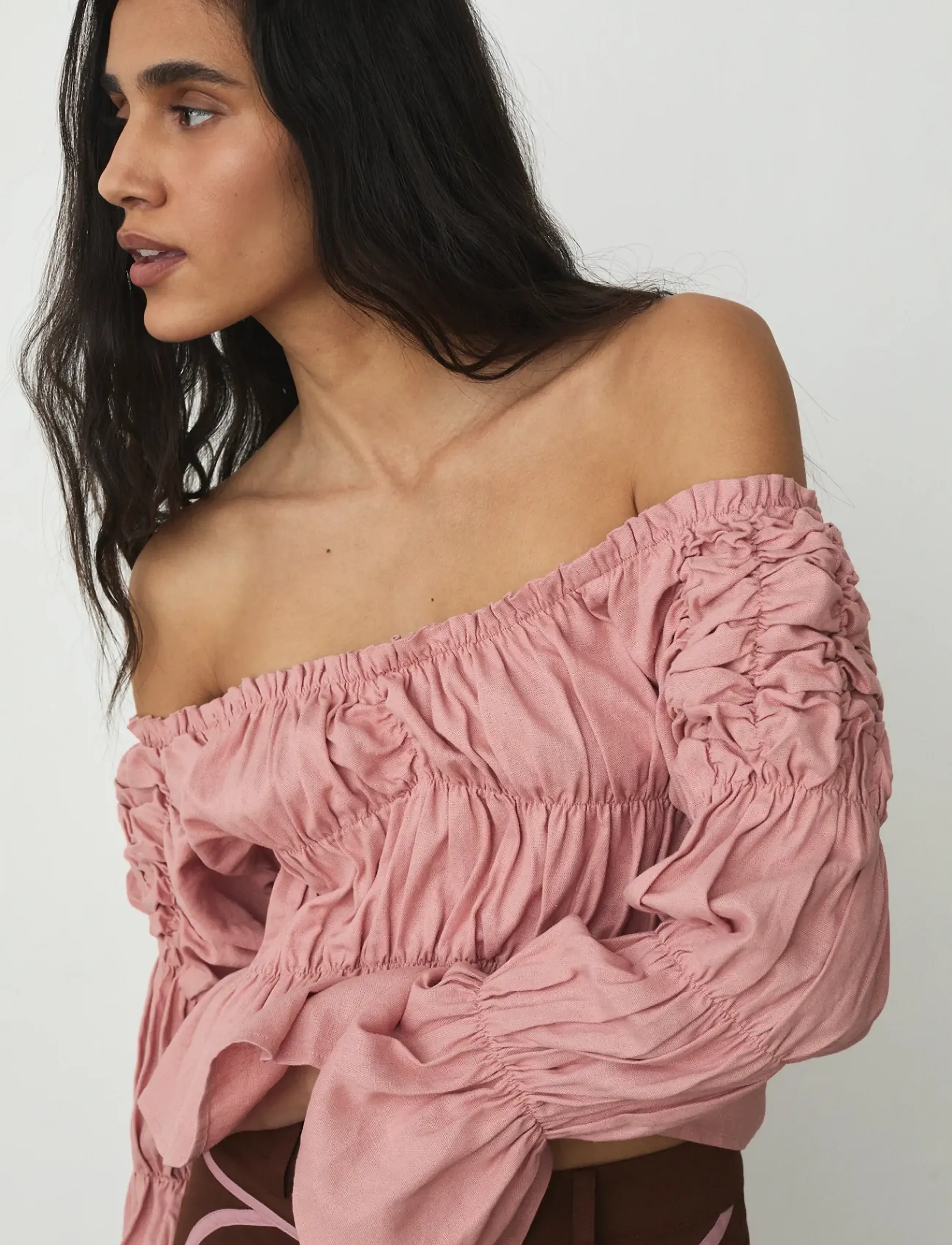 Laagam - SADIE PINK LINEN RUCHED BLOUSE - pikkade varrukatega pluusid - pink - 2