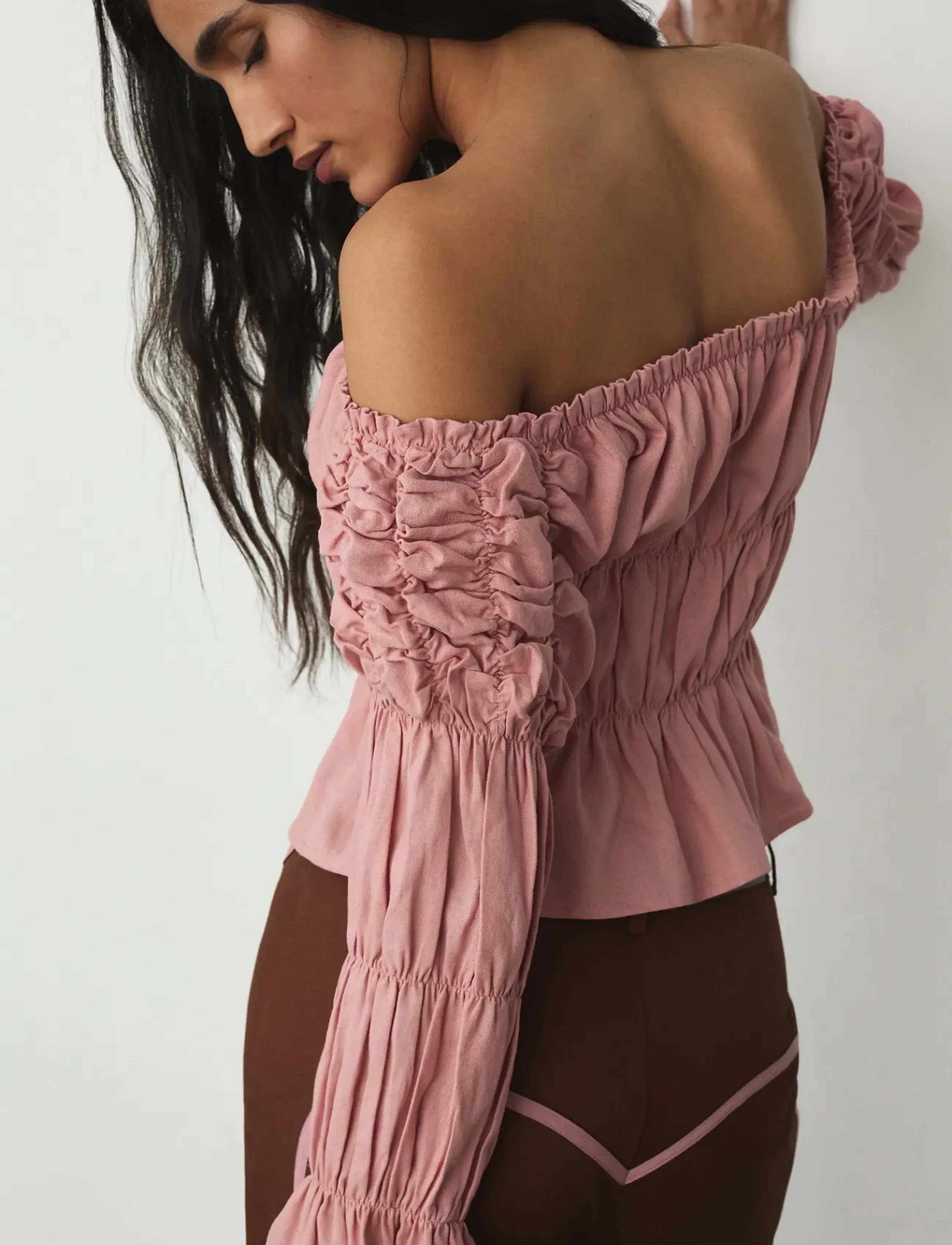 Laagam - SADIE PINK LINEN RUCHED BLOUSE - pikkade varrukatega pluusid - pink - 3