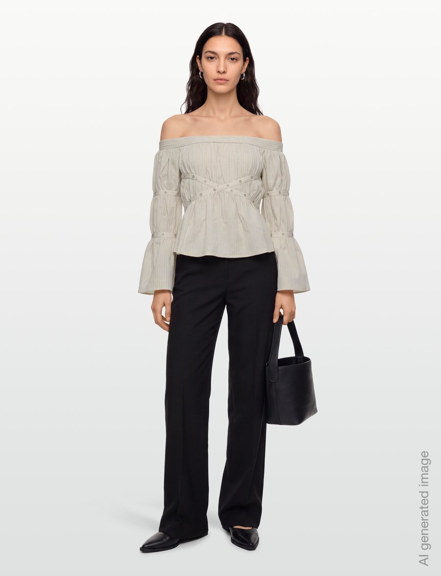 Laagam - ADDISON ECRU RUCHED BLOUSE - langärmelige blusen - ecru - 0