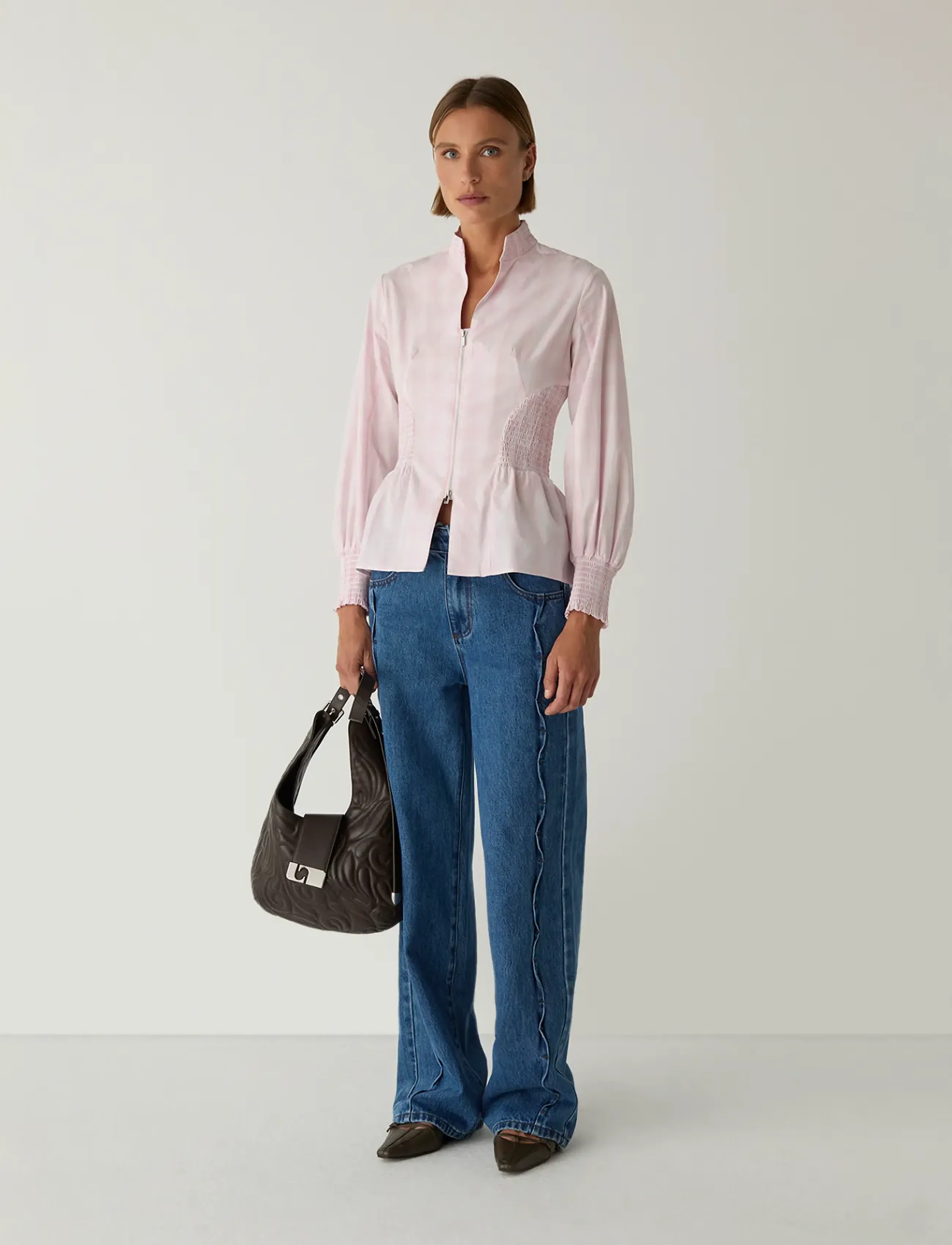 Laagam MINA PINK SQUARED ZIPPERED BLOUSE - Blouses - PINK / pink/rose
