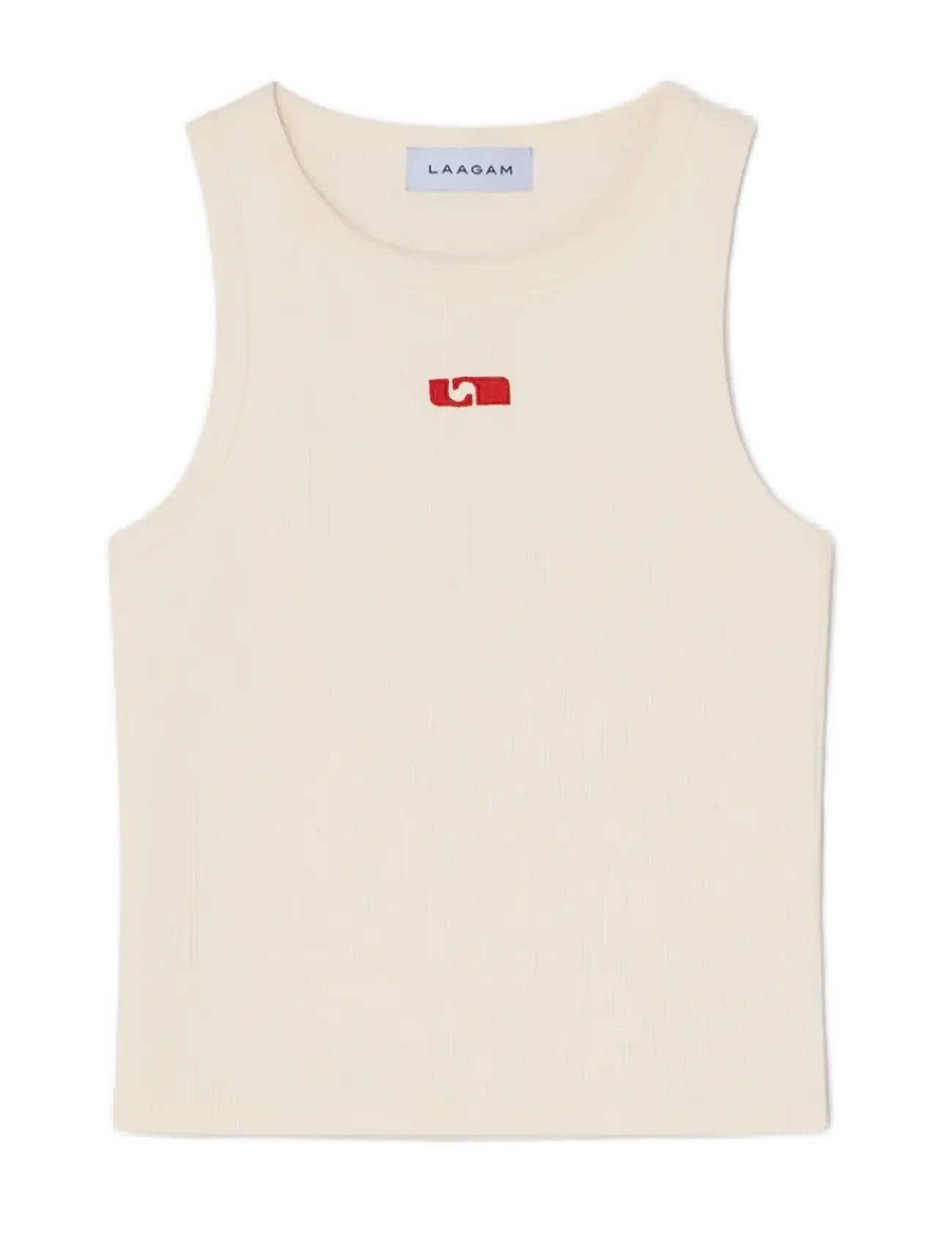 LAAGAM Ecru Bestickt Logo Tank Oberteil Cream - L - Damen