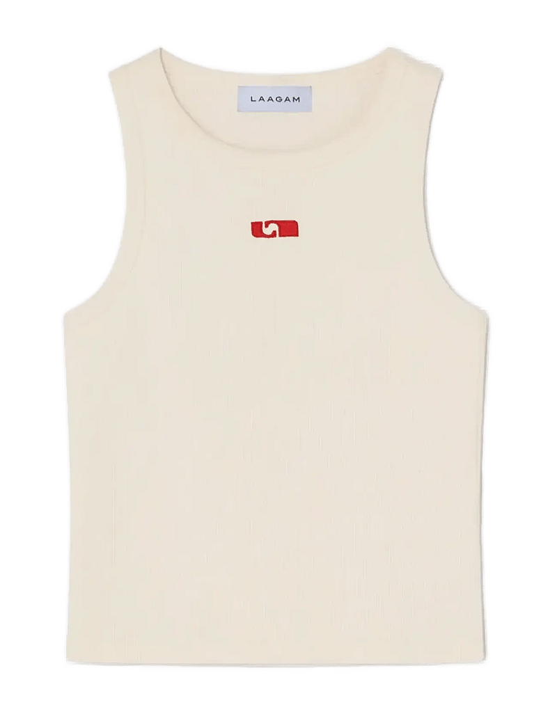 Laagam - ECRU EMBROIDERED LOGO TANK TOP - hauts sans manches - ecru - 1