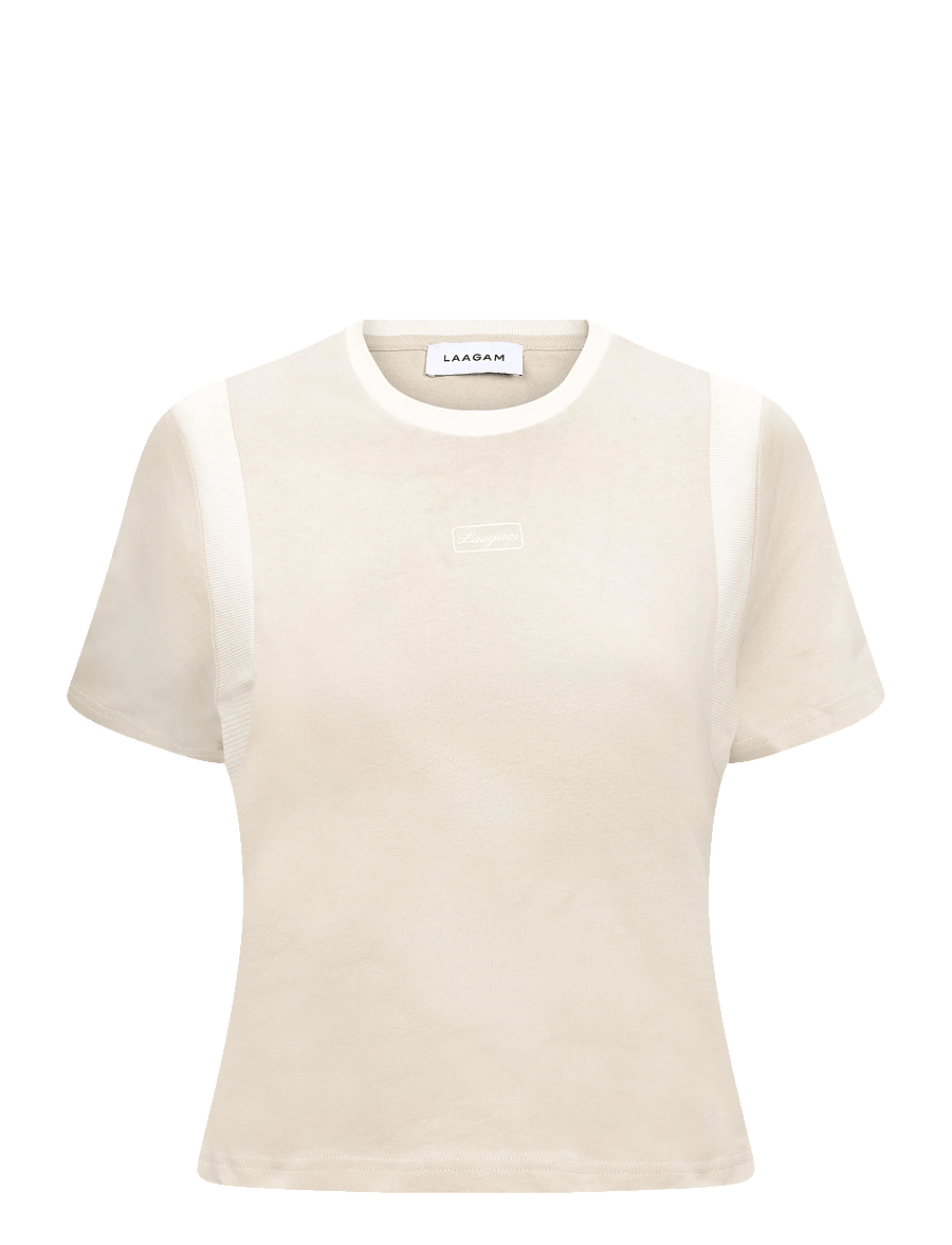 Laagam - LUMEA ECRU LOGO T-SHIRT - t-shirts - ecru - 0