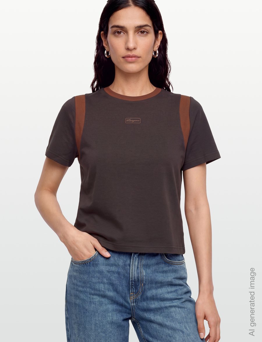 Laagam - LUMEA BROWN LOGO T-SHIRT - t-shirts - brown - 3