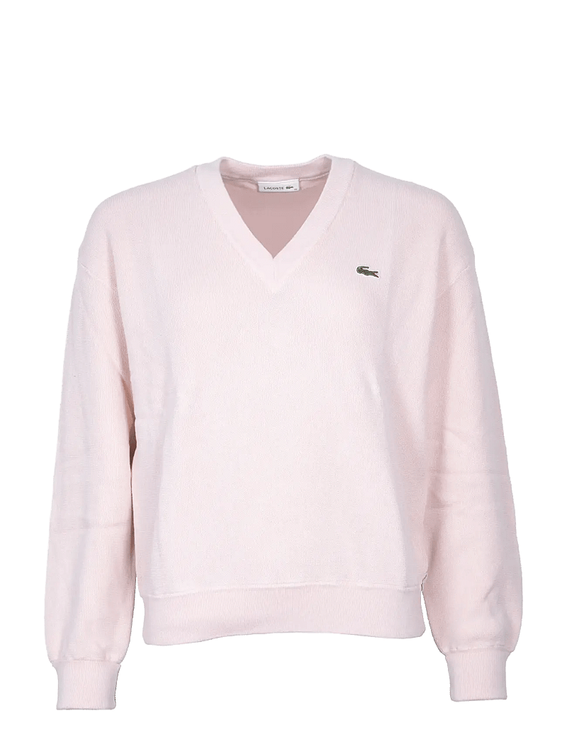 Lacoste - V-neck cotton sweater - striktrøjer - pink - 0