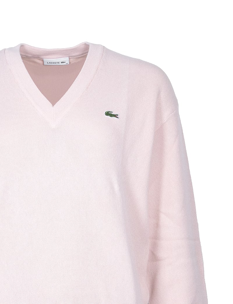 Lacoste - V-neck cotton sweater - striktrøjer - pink - 2