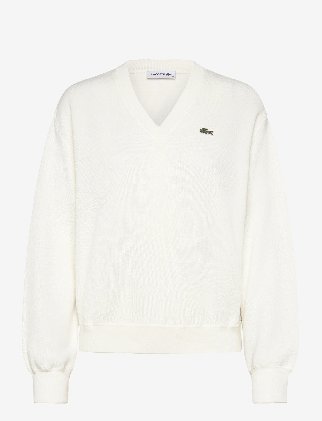 Lacoste - V-neck cotton sweater - striktrøjer - white - 0