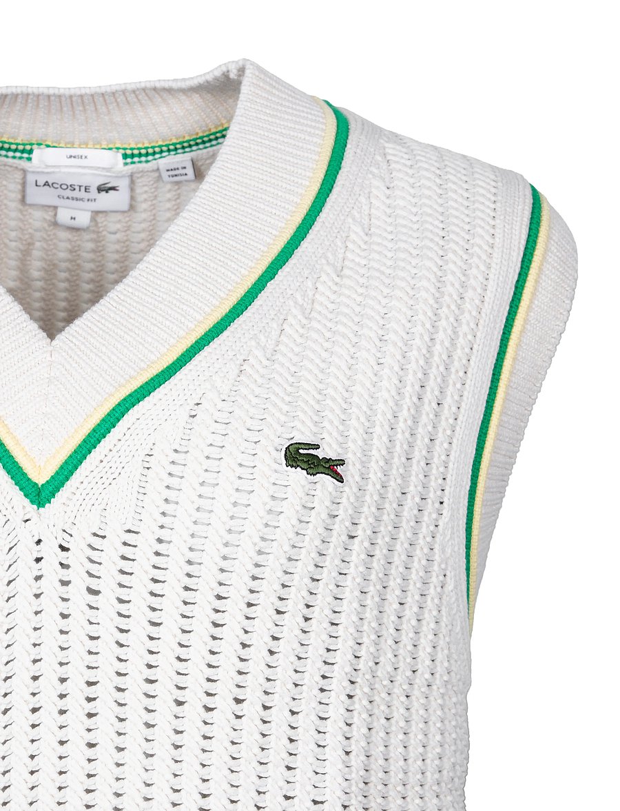 Lacoste - Crochet Effect Chunky Knit Vest - cream - 2